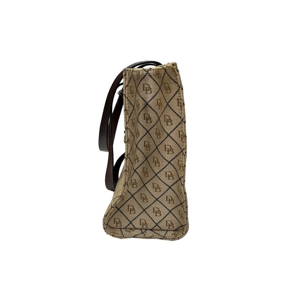 Numbered Dooney & Bourke Beige Logo Tote Bag With Brown Leather Straps and Trim - Picture 13 of 13